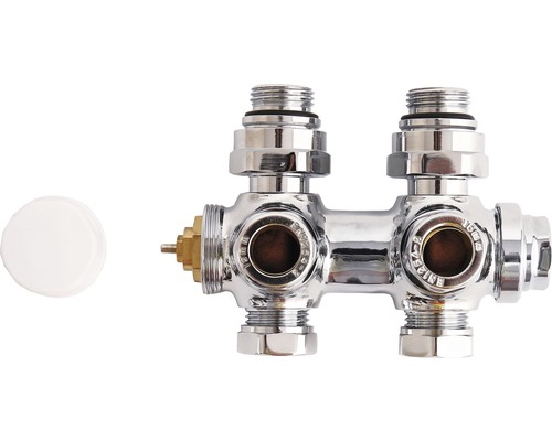 Raccord de raccordement de radiateur avec partie inférieure de vanne thermostatique et bouchon