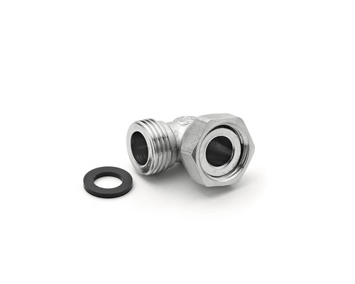 Eckverschraubung aus Metall mit Dichtung