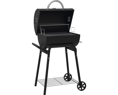 Barbecue au charbon de bois noir avec couvercle et roues