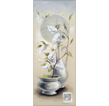 Peinture avec des fleurs dans un vase et une cruche