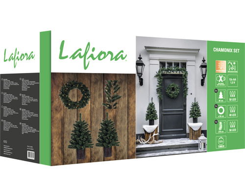 Lafiora Chamonix Set avec sapin de Noël à LED, couronne à LED et guirlande à LED