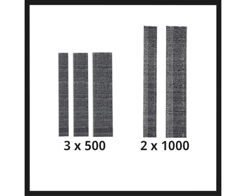 Foto von drei Teppichfliesen der Größe 500 und zwei Teppichfliesen der Größe 1000.