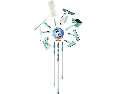 Kit de nettoyage Leifheit avec manche télescopique et différents embouts pour fenêtres et surfaces