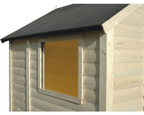 Vue détaillée d''une cabane de jardin avec mur en bois et fenêtre