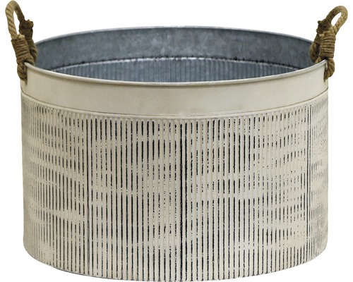 Dekorative, runde Pflanzschale aus Metall mit Seilgriffen