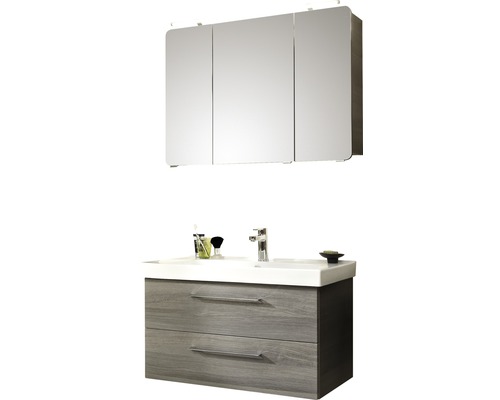 Ensemble de salle de bains avec meuble sous-lavabo, deux tiroirs et armoire de toilette