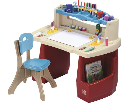 Bureau d''enfant avec chaise et rangements pour matériel de peinture