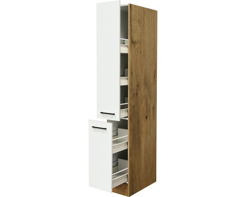 Apothekerschrank Flex Well Vintea BxHxT 30x200x57 cm Frontfarbe magnolienweiss - Korpusfarbe lancelot oak