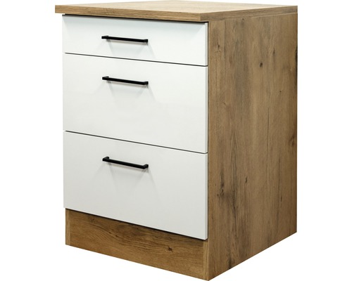 Schubladenunterschrank Flex Well Vintea BxHxT 60x85x60 cm Frontfarbe magnolienweiss - Korpusfarbe lancelot oak Schubladenunterschrank Flex Well Vintea BxHxT 60x85x60 cm Frontfarbe magnolienweiss - Korpusfarbe lancelot oak