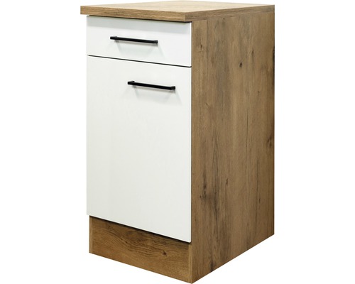Unterschrank mit Schublade und Drehtür Flex Well Vintea BxHxT 40x85x60 cm Frontfarbe magnolienweiss - Korpusfarbe lancelot oak Unterschrank mit Schublade und Drehtür Flex Well Vintea BxHxT 40x85x60 cm Frontfarbe magnolienweiss - Korpusfarbe lancelot oak