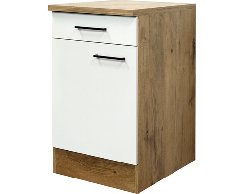 Unterschrank mit Schublade und Drehtür Flex Well Vintea BxHxT 50x85x60 cm Frontfarbe magnolienweiss - Korpusfarbe lancelot oak Unterschrank mit Schublade und Drehtür Flex Well Vintea BxHxT 50x85x60 cm Frontfarbe magnolienweiss - Korpusfarbe lancelot oak