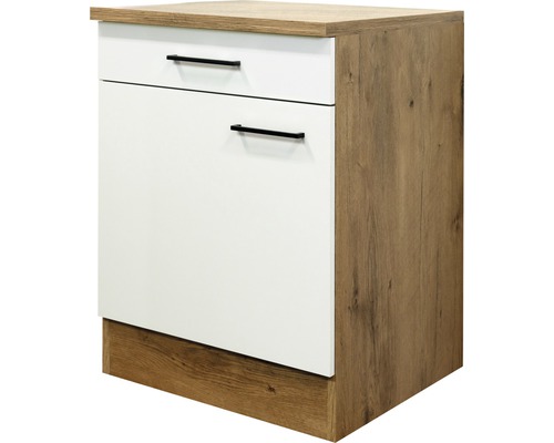 Unterschrank mit Schublade und Drehtür Flex Well Vintea BxHxT 60x85x60 cm Frontfarbe magnolienweiss - Korpusfarbe lancelot oak Unterschrank mit Schublade und Drehtür Flex Well Vintea BxHxT 60x85x60 cm Frontfarbe magnolienweiss - Korpusfarbe lancelot oak