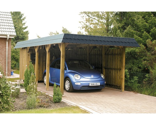 Carport pour un véhicule SKAN HOLZ Spreewald toit en croupe, 345x589 cm, imprégné par immersion