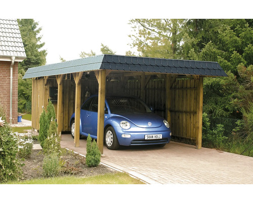 Carport pour un véhicule SKAN HOLZ Spreewald toit en croupe, 345x589 cm, imprégné par immersion Carport pour un véhicule SKAN HOLZ Spreewald toit en croupe, 345x589 cm, imprégné par immersion