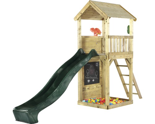 Spielturm plum Holz Aussichtsturm mit Fernglas, Sandkasten, Kreidetafel, Spielzeugtelefon und Rutsche-0