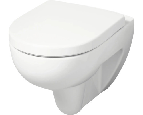 Wand-WC Set GEBERIT Renova Tiefspüler ohne Spülrand weiss glänzend mit WC-Sitz CG02035000
