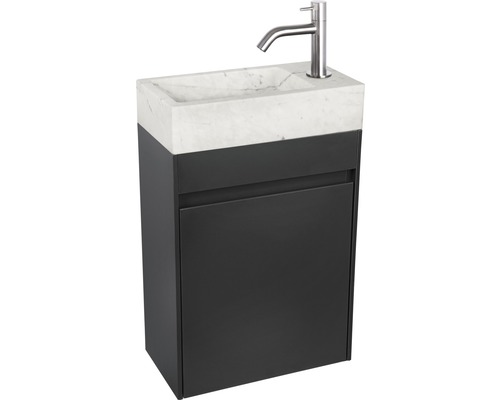 Meuble-lavabo avec meuble sous-vasque, robinetterie et lavabo en marbre