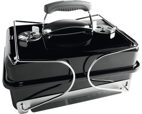 Schwarzer Holzkohlegrill mit Tragegriff