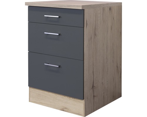 Schubladenunterschrank Flex Well Tiago BxHxT 60.0x85.0x60.0 cm Frontfarbe basaltgrau - Korpusfarbe san remo eiche hell