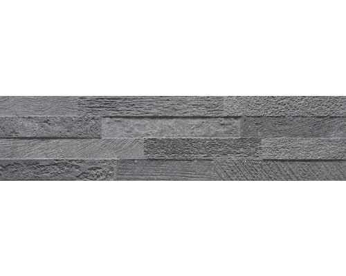 Pierre de parement en grès cérame fin grès noir 3D 15x61 cm