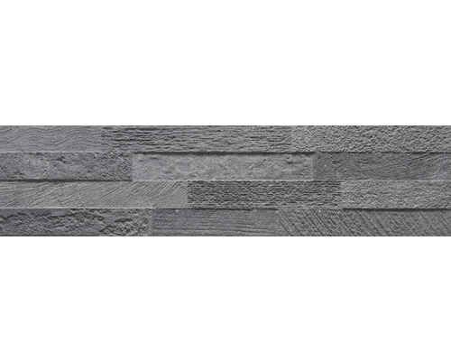 Feinsteinzeug Verblender Sandstein schwarz 3D 15x61 cm Graue Steinverblendung mit unterschiedlichen Oberflächenstrukturen.
