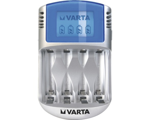 Chargeur Varta avec quatre baies de chargement et indicateur de niveau de batterie