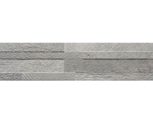 Feinsteinzeug Verblender Sandstein grau 3D 15x61 cm Graue Wandfliese mit Holzstruktur