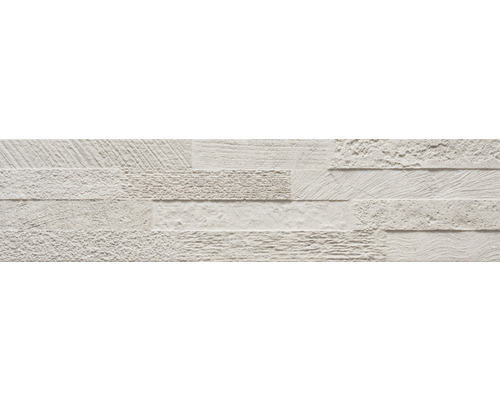 Feinsteinzeug Verblender Sandstein weiss 3D 15x61 cm Dekorative Steinverblendung mit verschiedenen Oberflächenstrukturen.