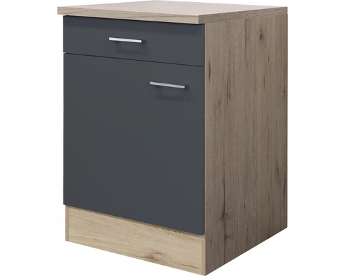 Unterschrank mit Schublade und Drehtür Flex Well Tiago BxHxT 60x85x60 cm Frontfarbe basaltgrau - Korpusfarbe san remo eiche hell Unterschrank mit Schublade und Drehtür Flex Well Tiago BxHxT 60x85x60 cm Frontfarbe basaltgrau - Korpusfarbe san remo eiche hell
