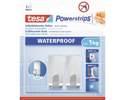 tesa Powerstrips® Waterproof Haken Zoom Small eckig edelstahl
