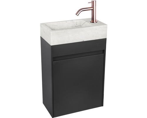 Meuble-lavabo avec sous-meuble, vasque en marbre et robinetterie