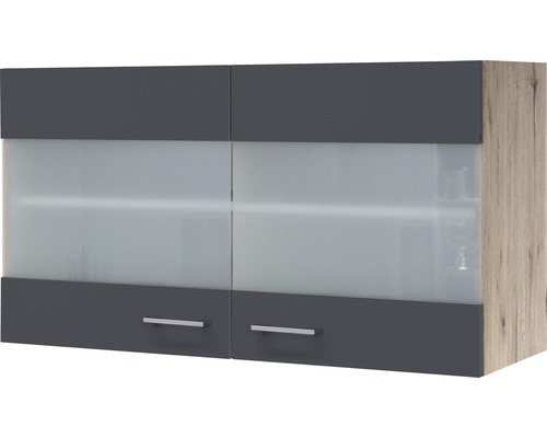 Armoire suspendue avec porte en verre Flex Well Tiago lxhxp 100x54.8x32 cm couleur de façade gris basalte - couleur du corps chêne clair san remo