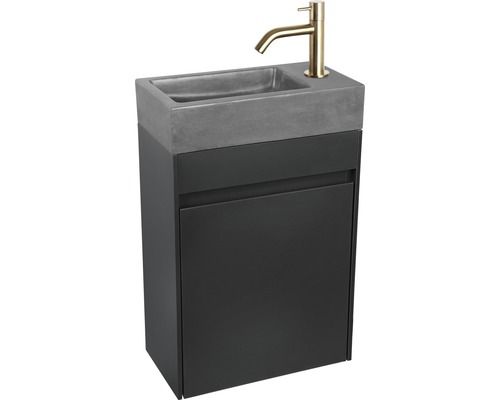 Meuble-lavabo avec meuble sous-vasque, vasque en béton et robinetterie