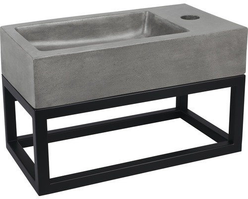 Waschtisch aus Beton mit schwarzem Metallgestell