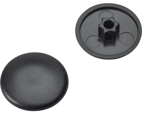 Caches gr. 25 pour empreinte étoile noirs en plastique 200 unités Capuchon de recouvrement en plastique, forme ronde, deux vues