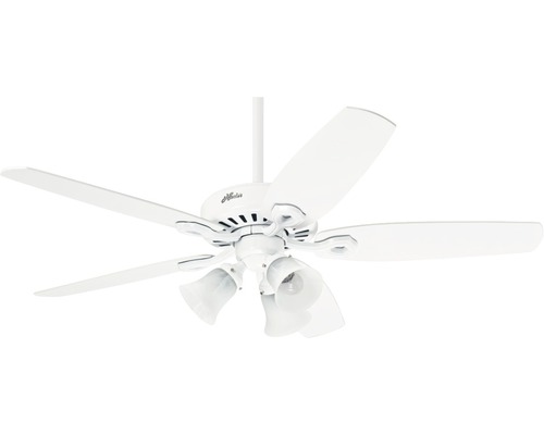 Ventilateur de plafond Hunter Fan Builder Plus Ø 132 cm avec cinq pales blanches et éclairage