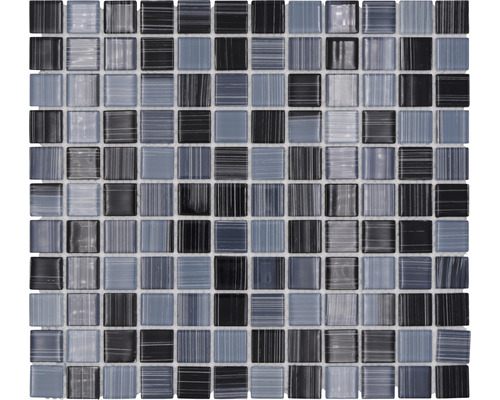 Mosaïque de verre trait noir-blanc 30,.5x32.5 cm 4 mm d'épaisseur Mosaïque en verre avec pierres carrées grises