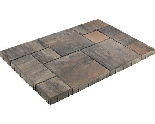 Dalle de terrasse en béton Bella Deluxe pose romaine marron-anthracite avec chanfrein 120x80x5 cm set = 0,96 m² Pavés autobloquants en béton