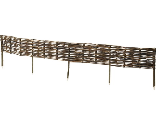 Clôture en osier tressé avec piquets pour bordure de jardin