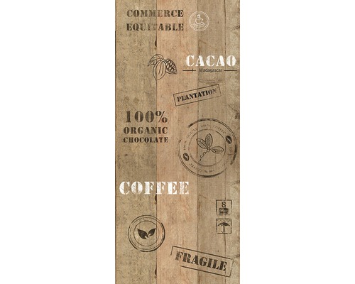 Pop.up Panel selbstklebend 94277-1 Cacaokiste braun Holzdekor mit Kaffee- und Kakaomotiven