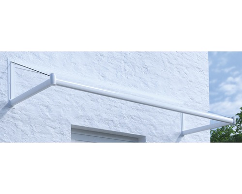 Auvent en appentis Nancy verre de sécurité feuilleté 150x80 cm blanc Auvent en verre et métal sur le bâtiment