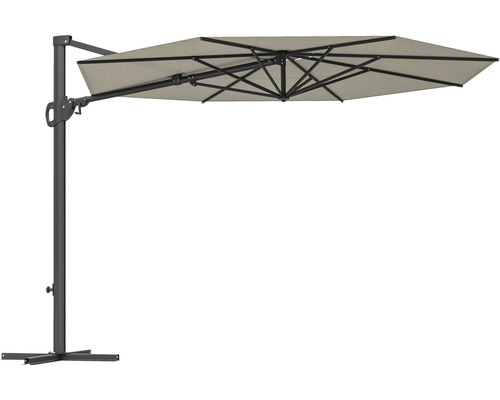 Freiarm-Sonnenschirm mit Kurbelmechanismus und stabilem Standfuß für den Aussenbereich.