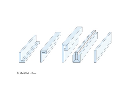 Divers profils pour portes en verre de 150 millimètres