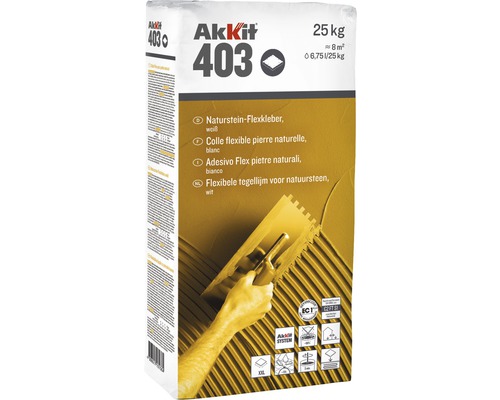 Colle flexible pour pierre naturelle Akkit 403 C2 FT S1 blanche 25 kg