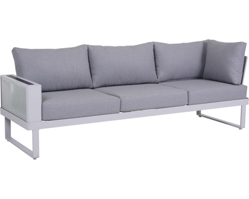 Gartencouch mit drei Sitzen und grauen Kissen