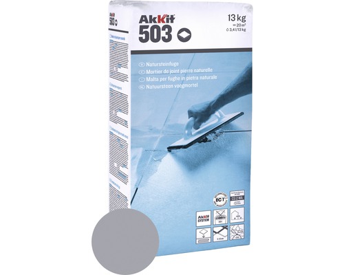 Mortier de jointoiement pour pierre naturelle Akkit 503 gris 13 kg Akkit 503 Mortier joint pierre naturelle sac de 13 kg