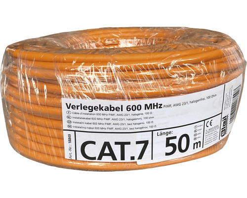 Câble de données CAT.7, 50m orange AWG 27/1