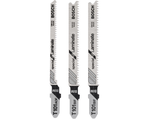Bosch Ensemble de lames de scie sauteuse 1x T 101 AOF, 2x T 101 BIF, lot de 3 Trois lames de scie sauteuse Bosch pour stratifié