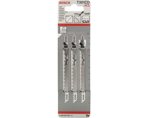 Lames de scie sauteuse Bosch T301CD HCS, adaptées au bois, lot de 3