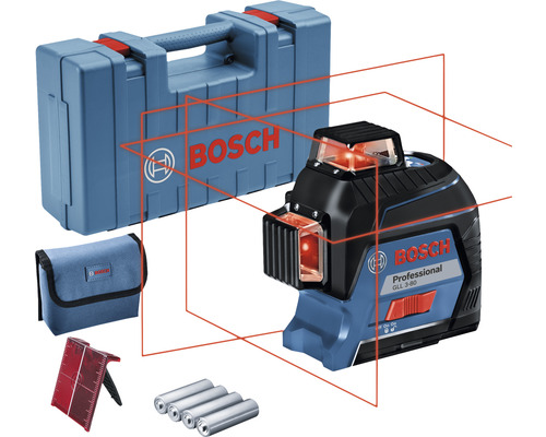 Bosch Professional Linienlaser GLL 3-80 inklusive 4 x Batterie (AA) und Laserzieltafel im Handwerkerkoffer